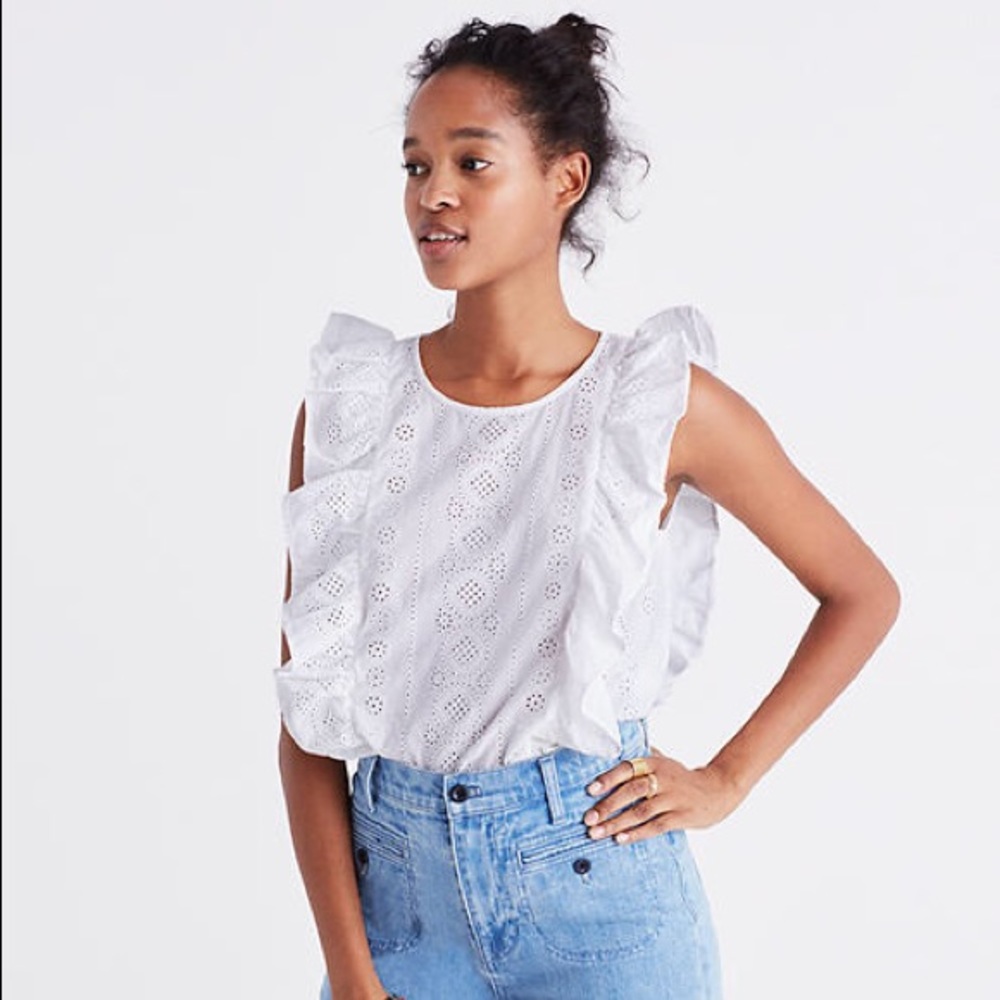 Madewell Eyelet Bellflower Ruffle Top